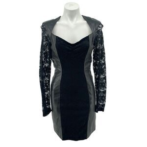 Vintage Wilson’s Leather Black Lace Panel Goth Mini Dress Genuine Leather 90s M